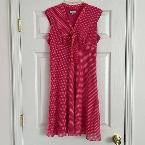Mini maternity 100% silk summer dress pink polka dots Sz Large - Picture 7 of 15